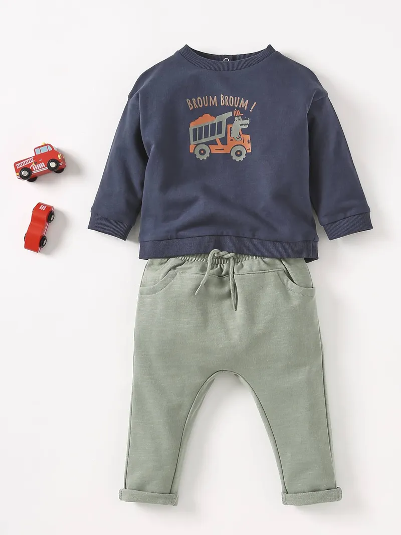 Vertbaudet Sweathose für Jungen Baby BASIC, Graugrün, – Produktbild 3 von 3