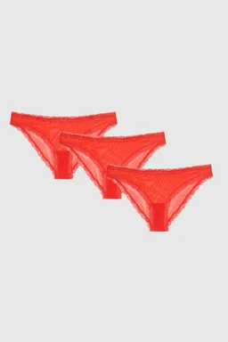 Understatement Understatement Damen vegan Multipack Bikini Slips Mesh Lace Trim Fiery Red – Produktbild 1 von 1