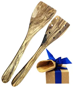 Olivenholz erleben Olivenholz erleben Kochbesteck-Set 1x Pfannenwender (ohne Löcher) und 1x Pfannenwender (mit Löchern) (Set, 2-tlg., plus Überraschung), aus Olivenholz, hitzebeständig und schonend zu Pfannen – Produktbild 1 von 1