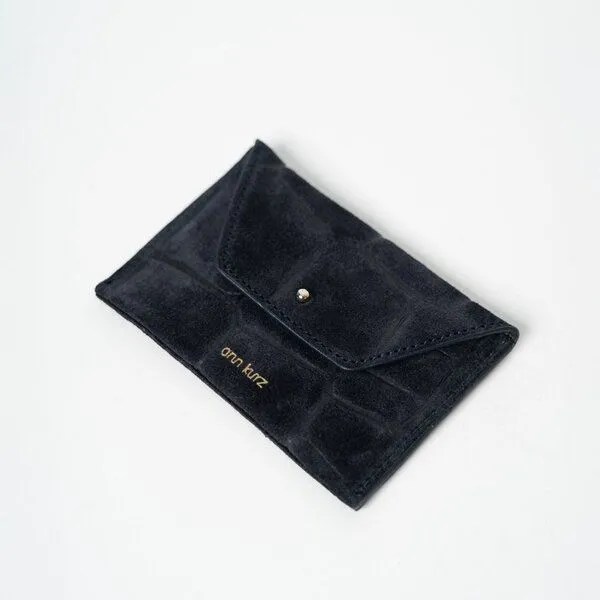 ann kurz ann kurz Tiny Envelope – kleines Portemonnaie aus Leder, Croco print suede navy, – Produktbild 1 von 2
