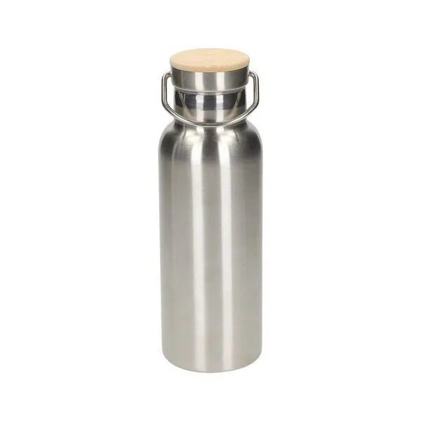 elasto elasto Edelstahl Isolierflasche "Cascada" - Flasche mit Bambusdeckel & Griff, Silber, – Produktbild 1 von 3