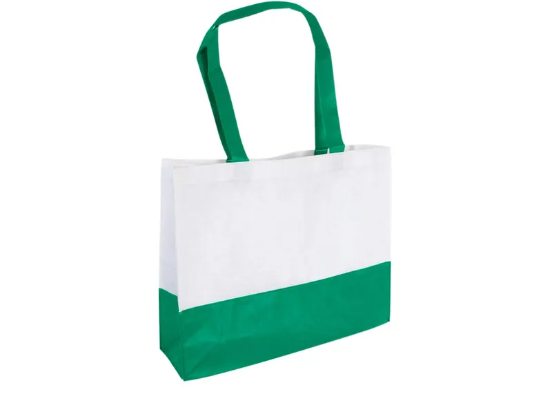 PP-Shopping-Taschen, weiß/grün 38x29x10 mit zwei Henkeln – Produktbild 1 von 1