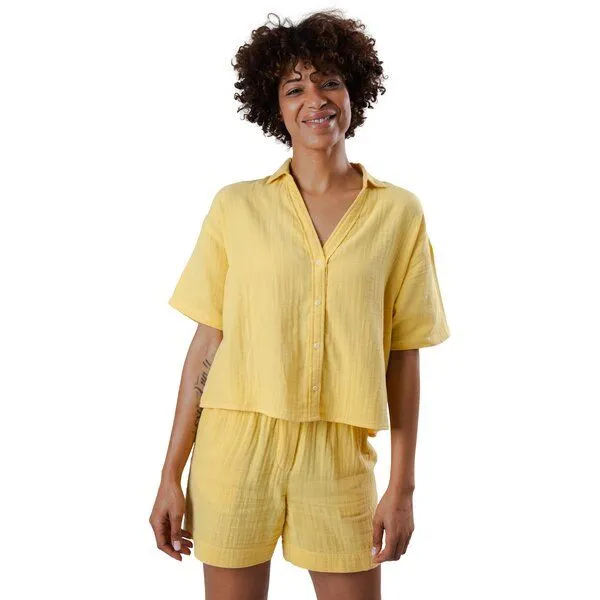 Brava Fabrics Brava Fabrics Kurzarm-Bluse Bubble Cropped Blouse, Yellow, – Produktbild 1 von 4