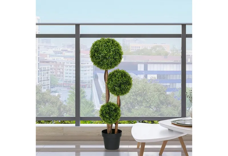HOMCOM Kunstpflanze Künstliche Pflanze wie echt, Kunstbaum mit 3 Kugeln für Wohnzimmer Buchsbaum, Bambus, HOMCOM, Höhe 110 cm, UV-beständig, im Topf, pflegeleicht, Grün, – Produktbild 1 von 4