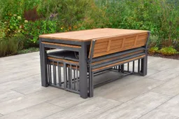 Merxx Merxx Garten-Essgruppe Milos, (Set, 10-tlg., 4 Bänke (2x mit und 2x ohne Rückenlehne), 2 Tische, 4 Sitzkissen), Set ist komplett ineinander verstaubar, geeignet für 12 Personen – Produktbild 1 von 1
