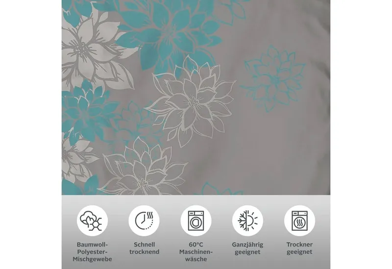 OTTO home Bettwäsche Susan in Gr. 135x200 oder 155x220 cm, Polycotton recycelt, 2 teilig, in verschiedenen Qualitäten, romantische Bettwäsche mit Blumen, Blau|grau, – Produktbild 1 von 5