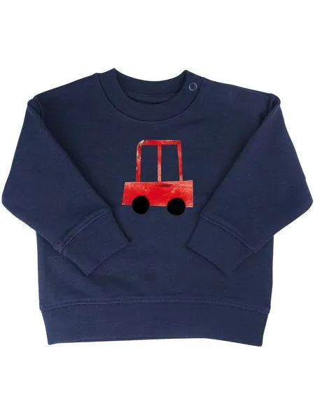 MelaDi Meladi Kinder Baby - Sweater aus Biobaumwolle - Rotes Auto auf Navy Blue, Blau, – Produktbild 1 von 6