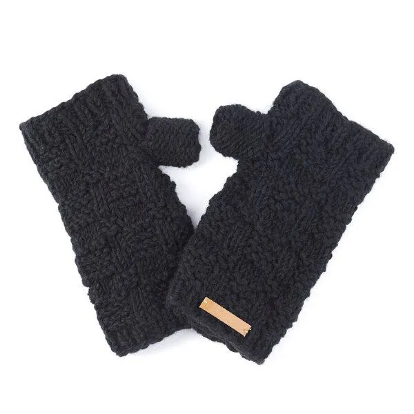 short'n'pietz short'n'pietz Schurwollhandstulpen mit Schachbrettmuster, handgestrickt, Schwarz, – Produktbild 1 von 1