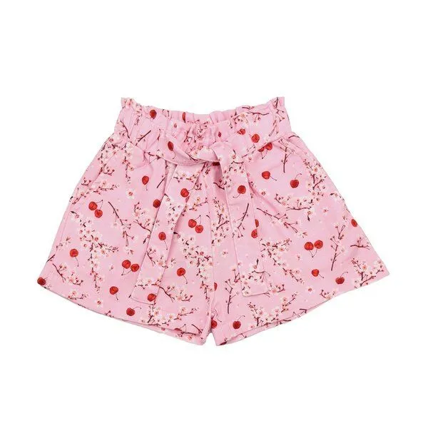 Walkiddy Walkiddy Kinder Shorts GOTS-zertifiziert aus Bio-Baumwolle rosa mit Kirschen-und-Blüten-Muster, Blau, – Produktbild 2 von 3