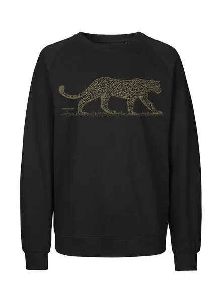 Peaces.bio - handbedruckte Biomode Peaces.bio - handbedruckte Biomode Bio Damen Sweatshirt Loose Fit Leopard, Schwarz, – Produktbild 1 von 2