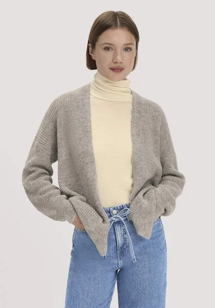 hessnatur hessnatur Strick Jacke Oversize aus reinem Alpaka, Naturgrau, – Produktbild 1 von 4