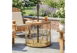 Outsunny Outsunny Beistelltisch Ø50 cm wetterfest Akazienholz mit Rattanoptik, Bistrotisch (Balkontisch, 1-St., Gartentisch), für Garten Terrasse Balkon Teak – Produktbild 1 von 1