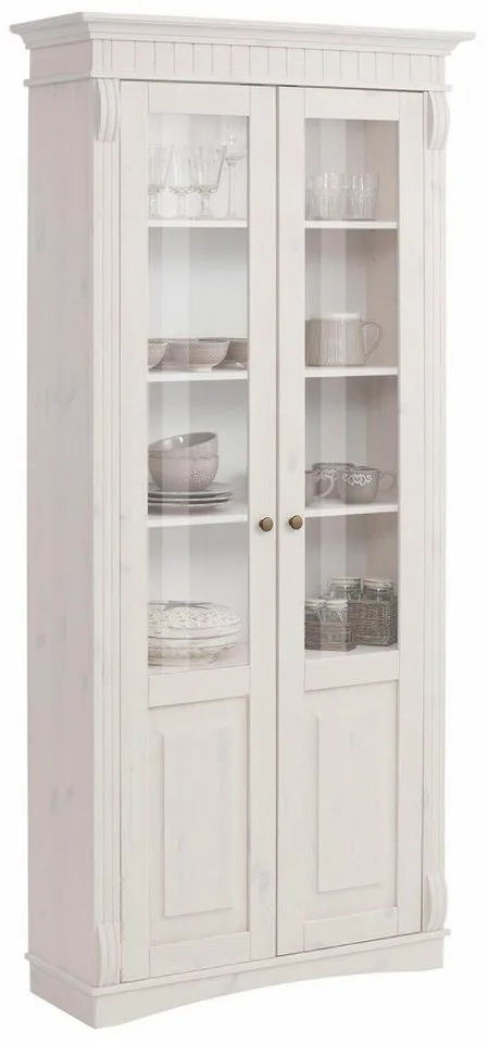 OTTO home Glasvitrine Teresa (Maße (B/T/H): ca. 90/32/193 cm) mit 2 Glastüren, Höhe 193 cm, aus massiver Kiefer, FSC®, Weiß, – Produktbild 2 von 5
