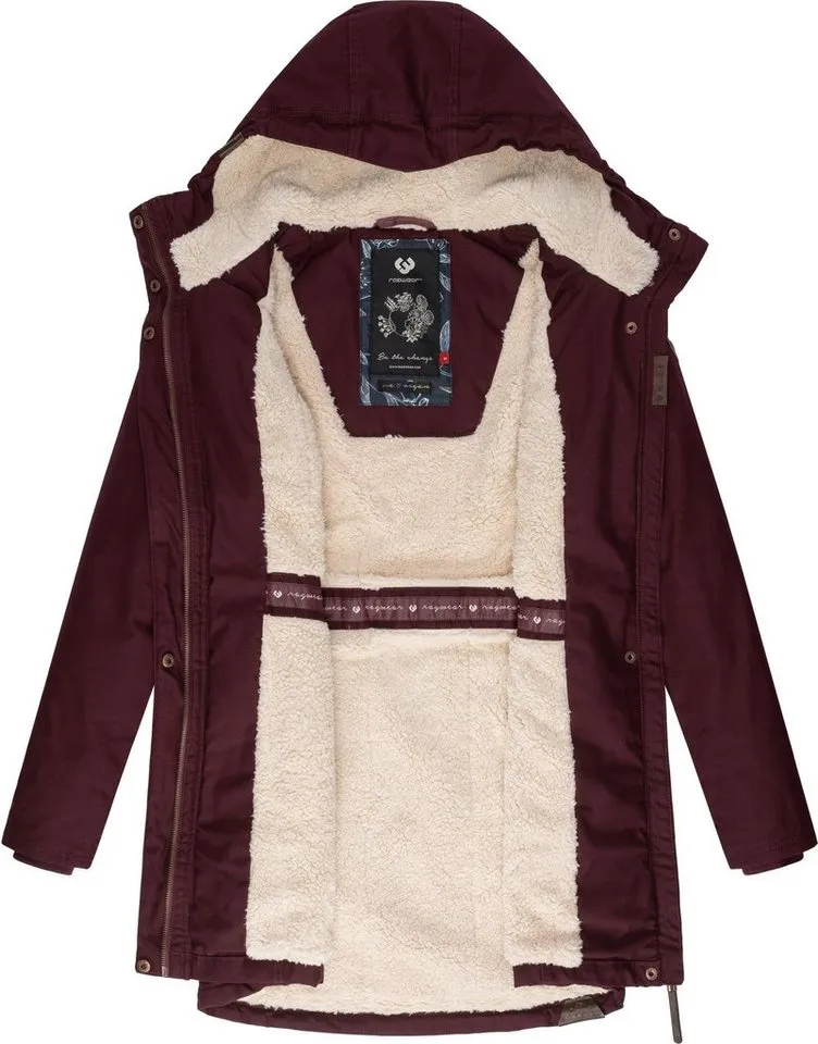 ragwear ragwear Wintermantel Elsie stylischer Winterparka mit Kapuze und Teddyfleece, Rot, – Produktbild 1 von 4