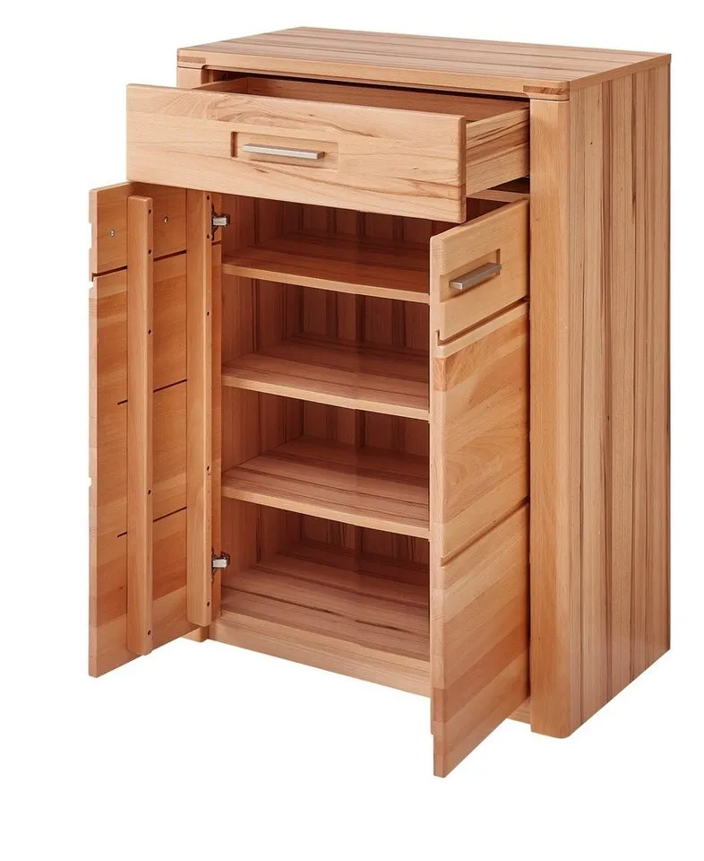 freiraum Schuhkommode Nature One, 2 Türen, 1 Schub, FSC Kernbuche teilmassiv - 74x100x40cm (B/H/T), Braun, – Produktbild 3 von 5