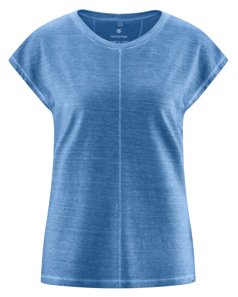 HempAge Hempage Damen vegan T-Shirt Mit Ziernähten Ozeanblau, Blau, – Produktbild 1 von 2