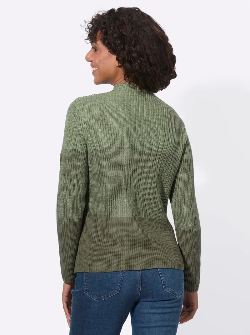 Witt Stehkragenpullover eucalyptus-khaki-geringelt, Eucalyptus-khaki-geringelt, – Produktbild 1 von 2