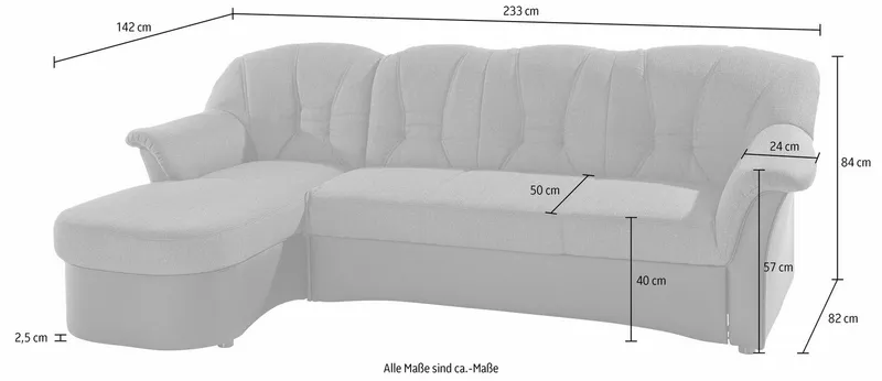 DOMO collection Ecksofa ELVA 233x142 cm, elegante Rückensteppung, bequem, L-Form, whlw. mit Bettfunktion und Federkern, Grau, – Produktbild 4 von 5