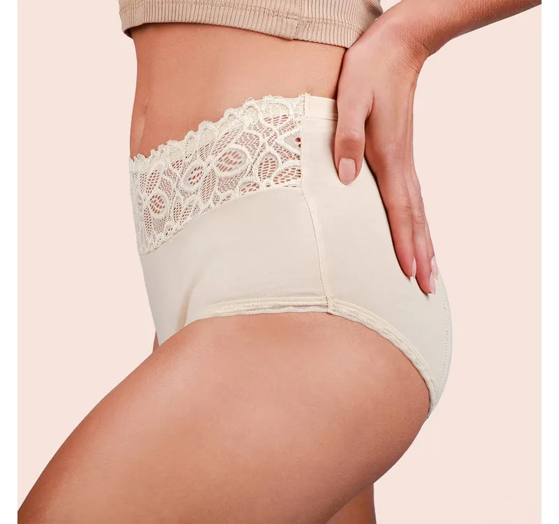 Taynie Taynie Periodenslip Deluxe ultra - Periodenunterwäsche sehr starke Blutung - Damen (1-St., 1er-Pack) Auslaufsichere Periodenunterwäsche / Periodenslip aus Bio Baumwolle, Beige|goldfarben, – Produktbild 4 von 5