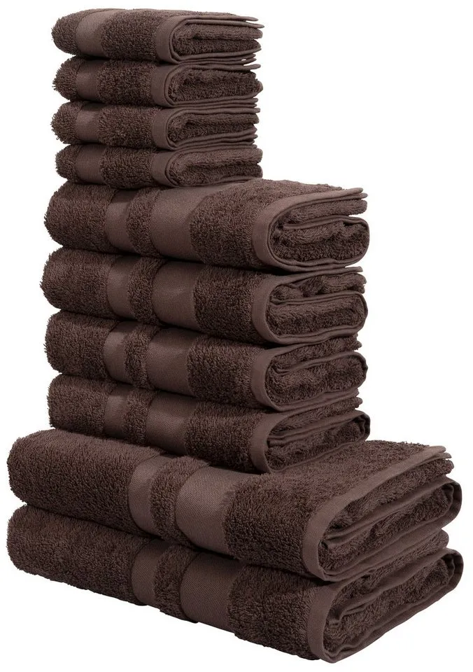 OTTO home Handtuch Set Vanessa, 10-tlg Handtuch-Set, weich, in Standard- und Premium-Qualität, Walkfrottee (Set, 10-St), 100% Baumwolle, Duschtücher, Handtücher, Gästetücher, mit Bordüre, Braun, – Produktbild 6 von 8
