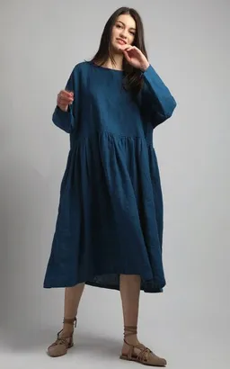 KNOTIUM KNOTIUM EIRA Voluminöses Smock-Leinenkleid – Produktbild 1 von 1