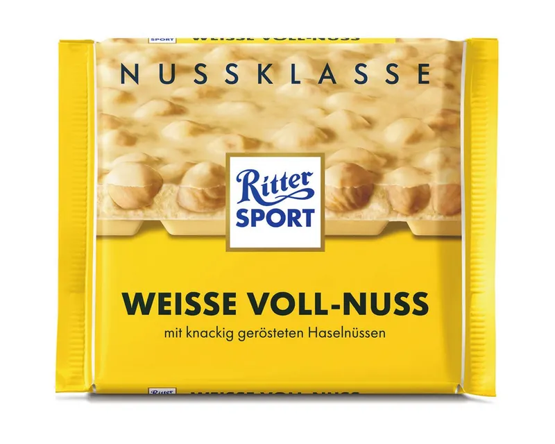 Ritter Sport Ritter Sport Schokolade, Ritter Sport Weiße Voll Nuss mit ganzen Haselnüssen und Crisps 100g – Produktbild 1 von 2