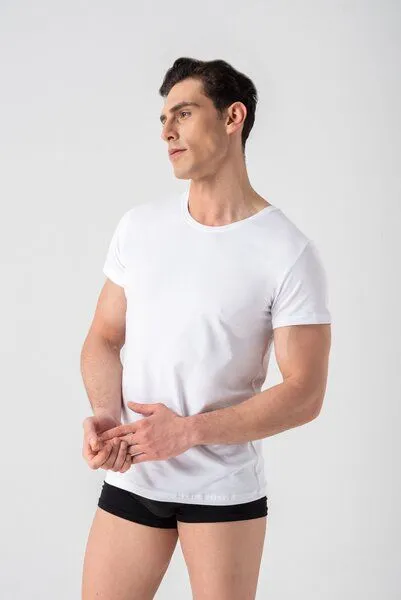Burnell & Son Burnell & Son Unterhemd Herren 3er Pack mit Rundhals - Extra Lang mit Kurzarm Basic Slim Fit, Weiss, – Produktbild 2 von 4