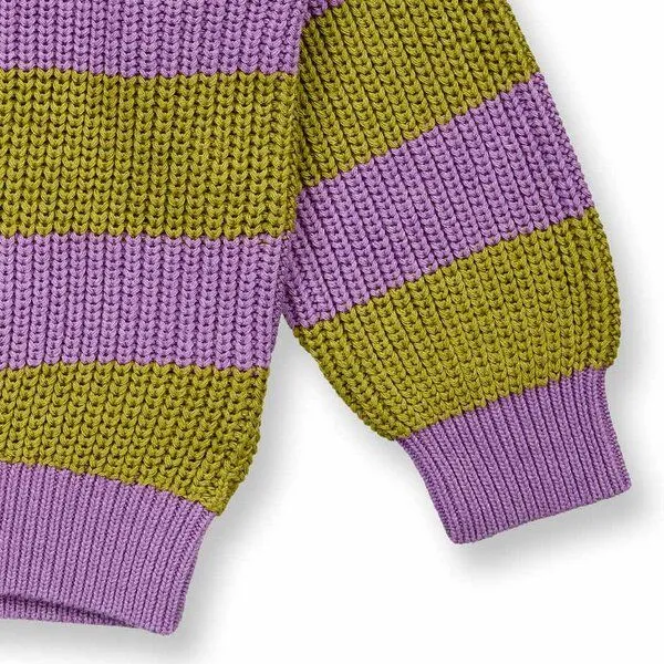 Sense Organics Sense Organics Kinder Strickpullover mit Ringel in Grünteegrün, Modell DELIA, Grüner tee-flieder melange geringelt, – Produktbild 4 von 4