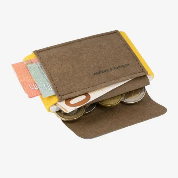 ANDERS & KOMISCH ANDERS & KOMISCH Mini Pro Slim Wallet mit Münzfach - Kleines smarte Portemonnaie Braun, Gelb, – Produktbild 3 von 4