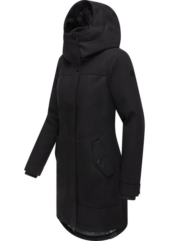 ragwear ragwear Wintermantel Jannisa Coat Klassischer Damen Kurzmantel mit Kapuze, Schwarz, – Produktbild 3 von 3