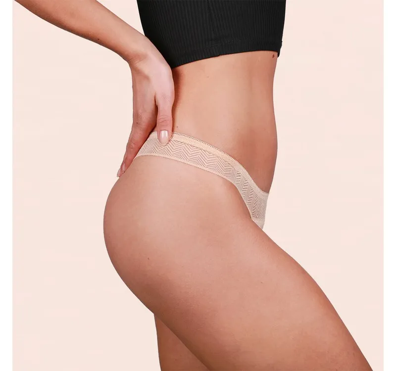 Taynie Taynie Periodenslip String - Periodenunterwäsche leichte Blutung - Damen (1-St., 1er-Pack) Auslaufsichere Periodenunterwäsche / Periodenslip aus Bio Baumwolle, Beige|rosa, – Produktbild 4 von 5