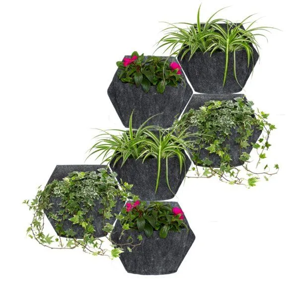 CitySens CitySens 6er-Pack Wand-Blumentopf mit Textilbezug und automatische Bewässerung, Weiss, – Produktbild 3 von 3