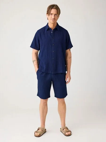 KnowledgeCotton Apparel KnowledgeCotton Apparel Shorts Dobby, Indigo, – Produktbild 3 von 4