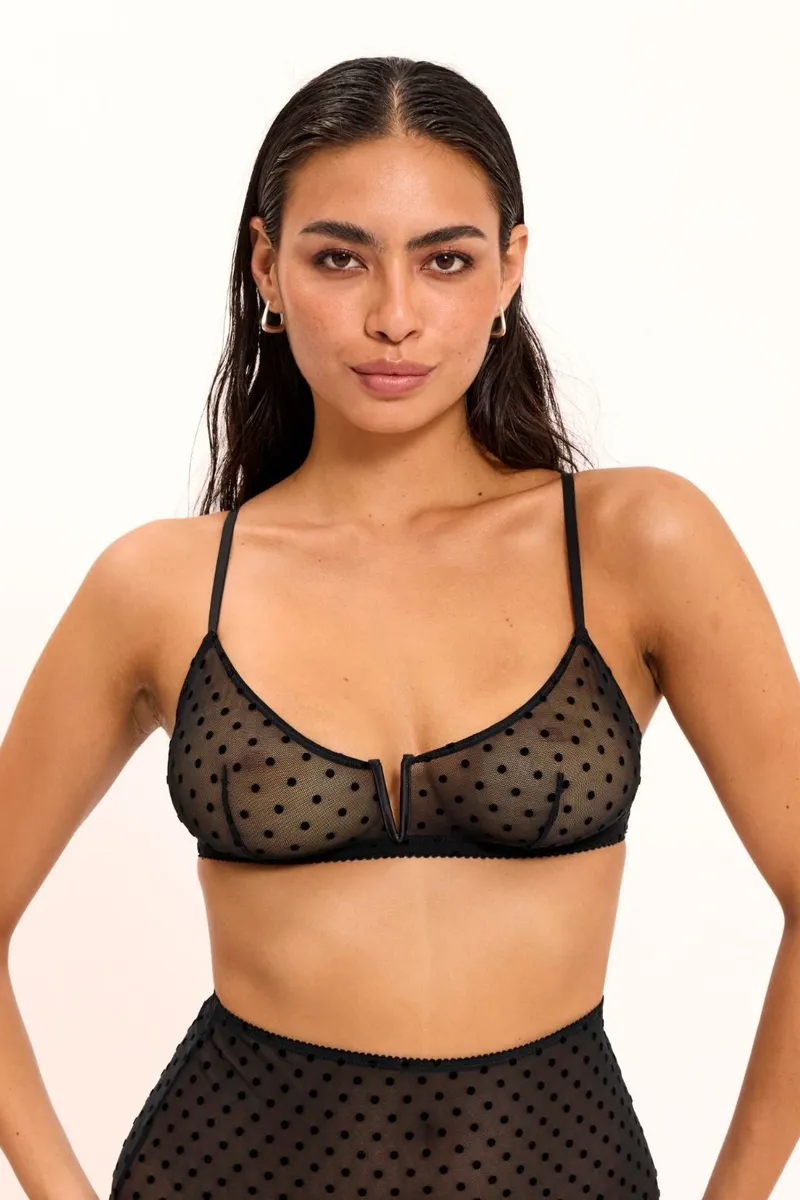 Understatement Understatement Damen vegan Bralette Aus Netzstoff V-Balconette-Schnitt, Schwarz Mit Punkten, Schwarz, – Produktbild 2 von 2