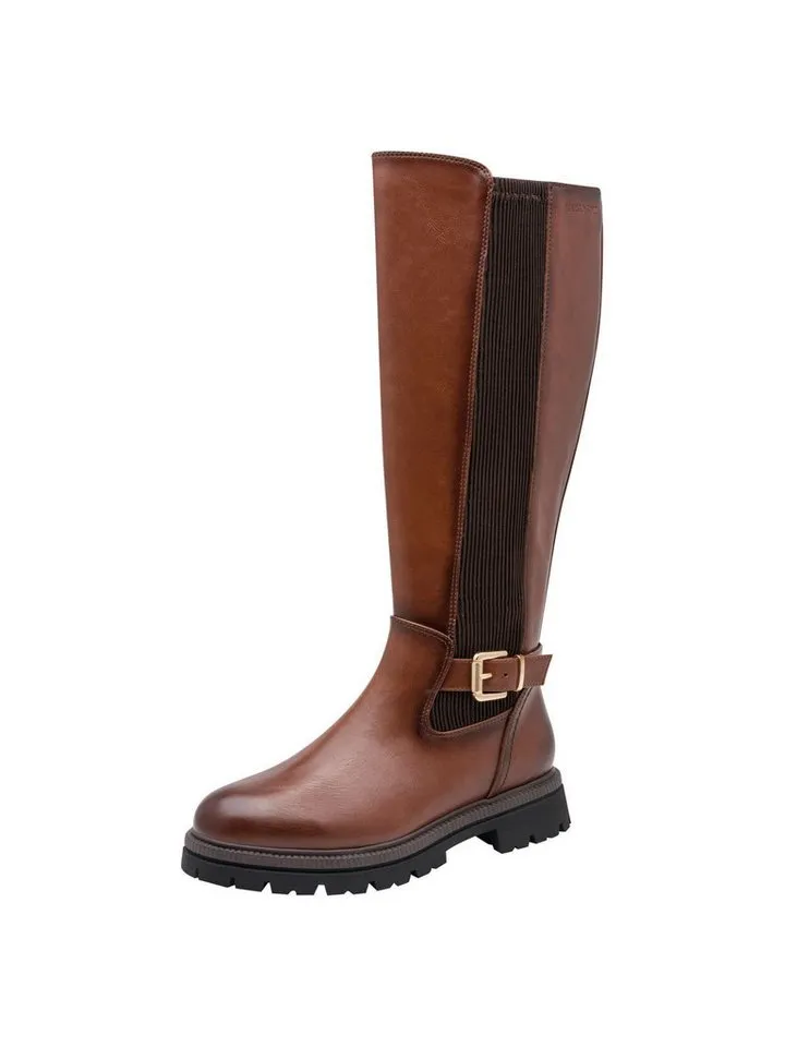 Marco Tozzi Marco Tozzi Vegan, MT FEEL ME, Stretch mit Blockabsatz Stiefel Vegan, Braun|schwarz, – Produktbild 1 von 4