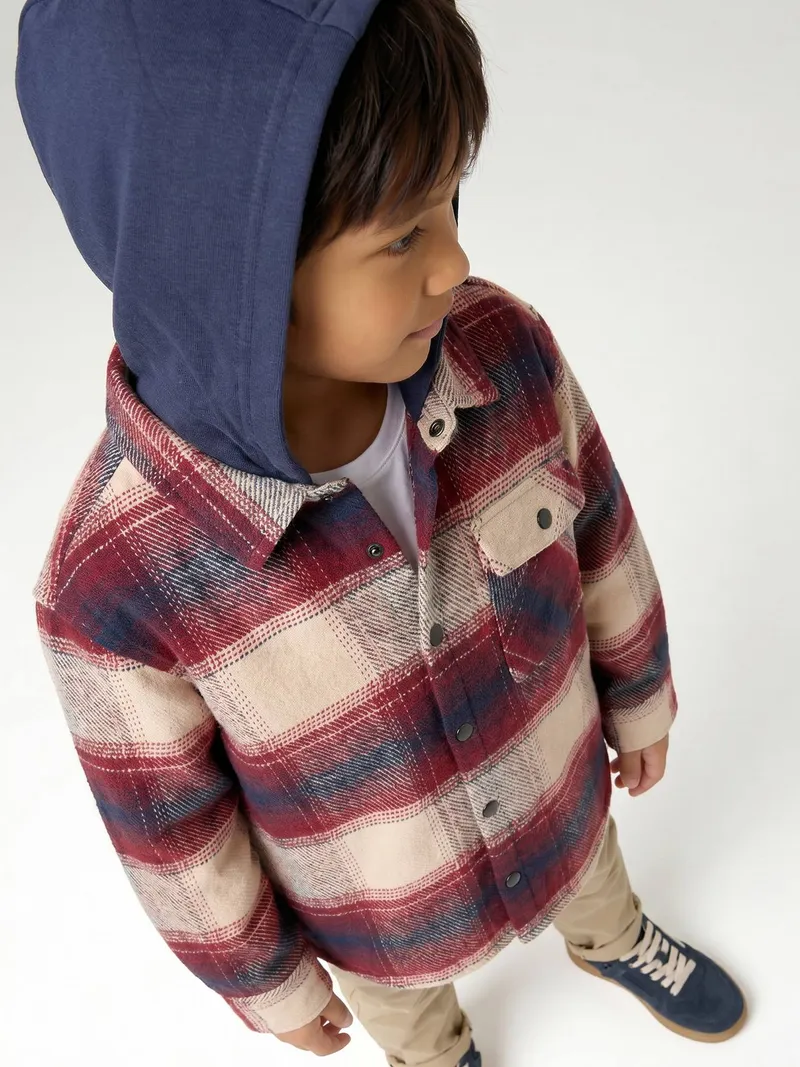 Vertbaudet Vertbaudet Hemdjacke mit Kapuze Jungen, Bordeaux, – Produktbild 2 von 4