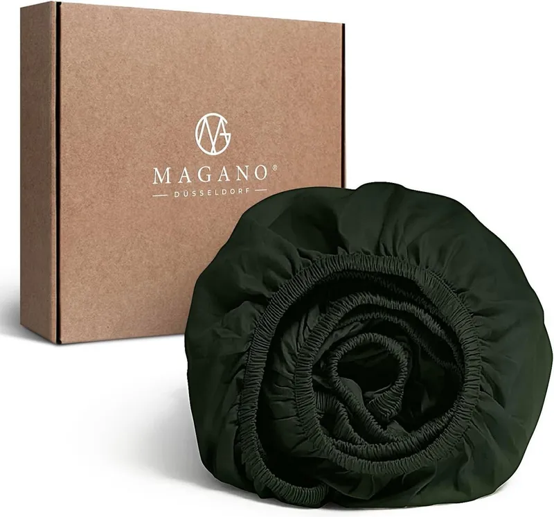 MAGANO Spannbettlaken Bambus & Baumwolle Satin, Luxus Bettlaken, Gummizug: rundum, 400 TC Luxusqualität, Hypoallergen, Thermoregulierend, Grün, – Produktbild 1 von 5