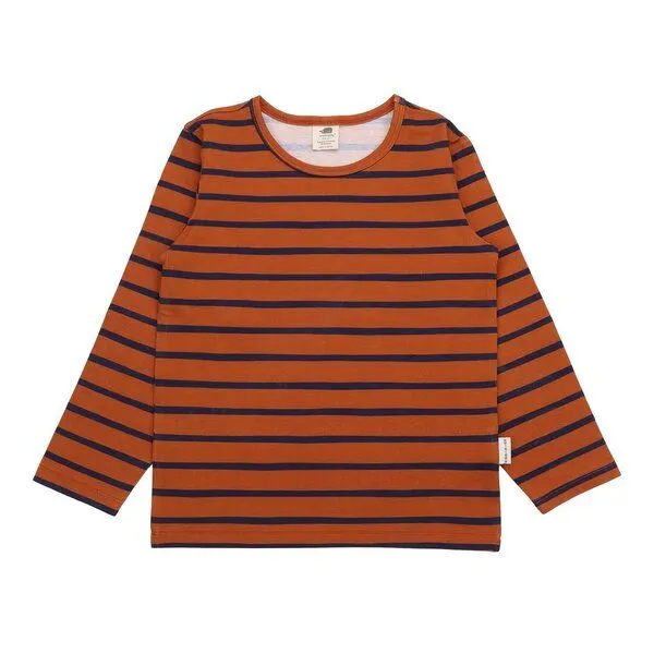 Walkiddy Walkiddy Kinder Langarmshirt GOTS-zertifiziert aus Bio-Baumwolle braun-orange gestreift, Braun, – Produktbild 2 von 3
