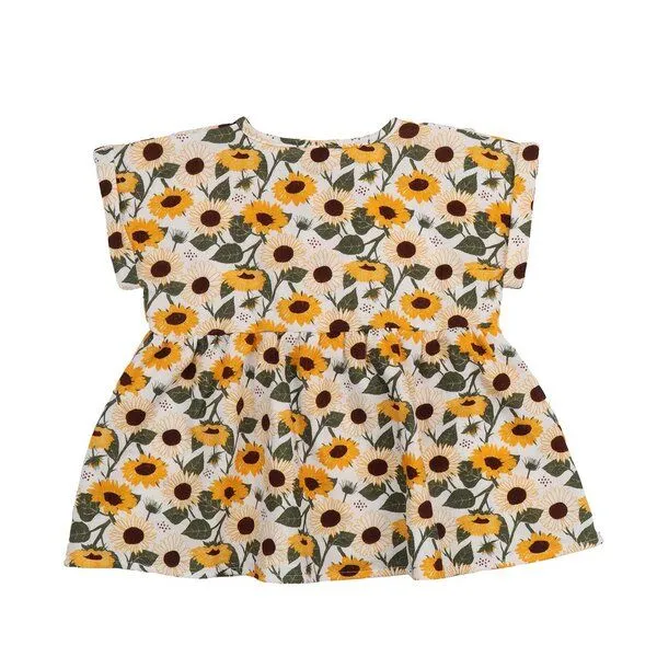 Walkiddy Walkiddy Mädchen Bluse GOTS zertifiziert, Bio-Baumwolle, „Sunflowers“, Blumenmuster, Kurzarm, leicht & weich, Blau, – Produktbild 3 von 3