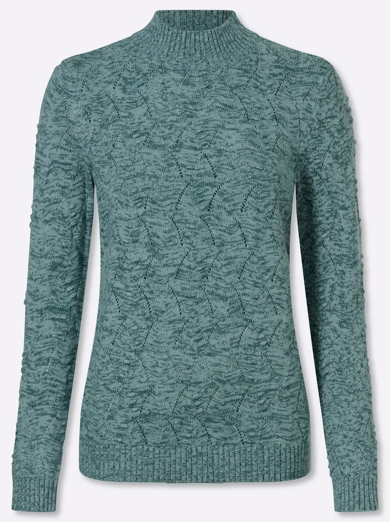 Witt Stehkragenpullover jade-petrol-meliert, Jade-petrol-meliert, – Produktbild 1 von 2