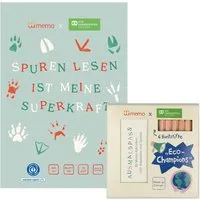 Memo memo x SOS-Kinderdörfer weltweit Set mit Malblock DIN A4 + 6 Buntstiften und Legespiel – Produktbild 1 von 1