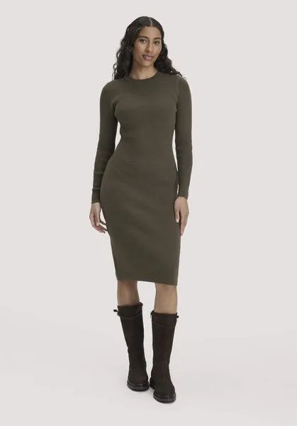 hessnatur hessnatur Strick Kleid Regular aus Bio-Baumwolle mit Bio-Merinowolle, Vintage oliv, – Produktbild 1 von 4