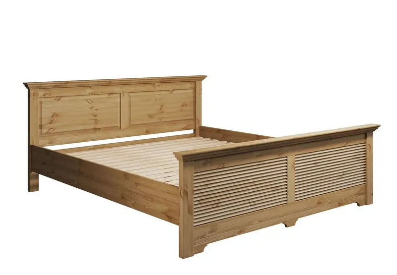 OTTO home Bett Rauna, Landhausstil, edles Design mit Lamellen und Kassetten, 2 Farben (Breite/Belastbarkeit 180cm=220 KG, 90cm=120KG), FSC® zertifiziertes Kieferholz, massive Qualität mit Lattenrost, Beige, – Produktbild 7 von 8