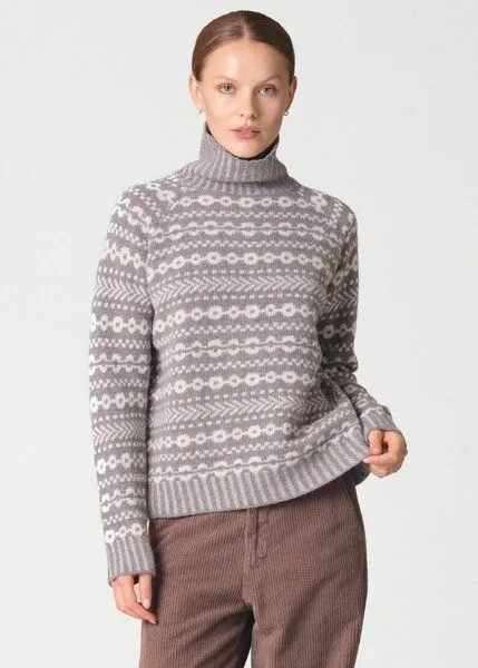 Klitmøller Collective Klitmøller Collective Merino-Rollkragenpullover mit nordischem Muster Modell: Sofie, Light grey/cream, – Produktbild 1 von 3