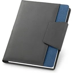 hi!dea™ RUSSEL. Notizbuch A5 aus PU und Polyestergewebe mit Magnetverschluss mit unbedruckte Seiten, Blau, Blau, – Produktbild 1 von 1