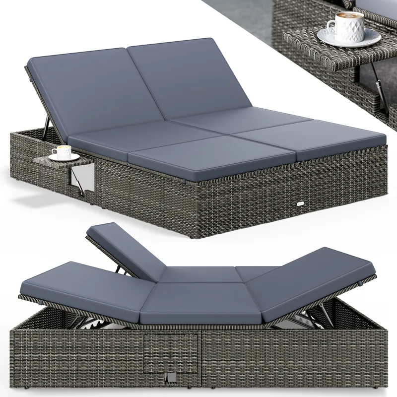 Casaria® Casaria® Polyrattan Sonnenliege Grau/Anthrazit 200x160x33cm – Produktbild 1 von 2