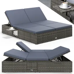 Casaria® Casaria® Polyrattan Sonnenliege Grau/Anthrazit 200x160x33cm – Produktbild 1 von 1