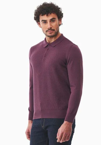 ORGANICATION ORGANICATION Polokragenpullover aus Bio-Baumwolle, Dark fig, – Produktbild 4 von 4
