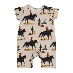 Walkiddy Bio-Baumwolle Kurzarm-Strampler 'The Cowboy' in Beige - Nachhaltig & Allergikerfreundlich von Walkiddy – GOTS zertifiziert – Produktbild 1 von 1