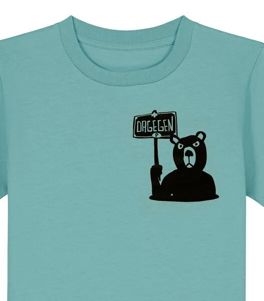 päfjes päfjes Der Bär ist DAGEGEN! Du auch? - Kinder T-Shirt aus Baumwolle Fair - Siebdruck, Teal monstera (mint), – Produktbild 2 von 3